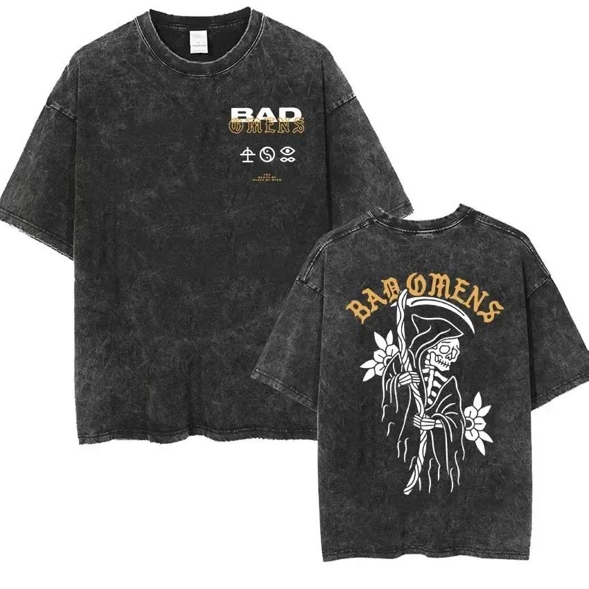 Streetwear Bad Omens Band Music Tour Washed T Shirt Retro 90er Jahre Männer Frauen Kleidung T-Shirt Casual Oversized Tees M von Joom DACH