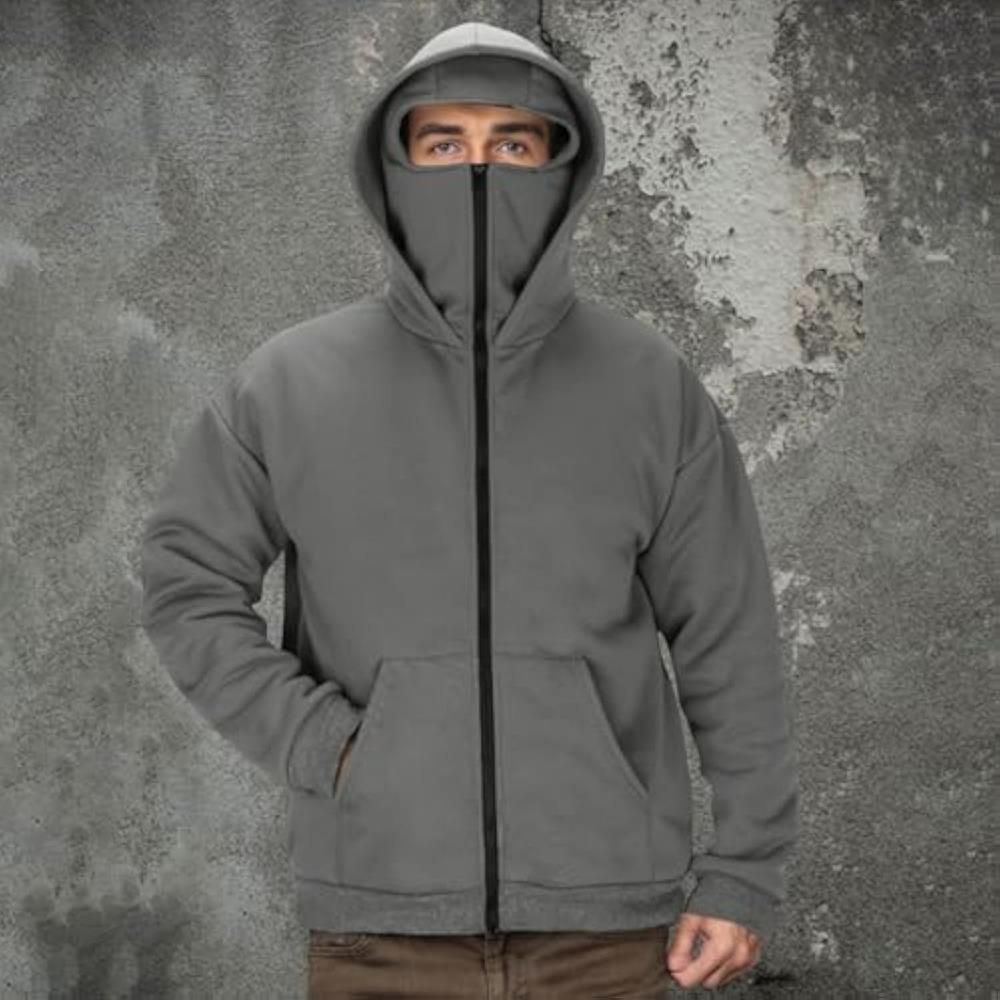 Streetwear Fleece Hoodies für Männer mit Maske 2025 Thermal Winter Double Hat Hooded Sweatshirt Outdoor Sports Jacket M grau von Joom DACH