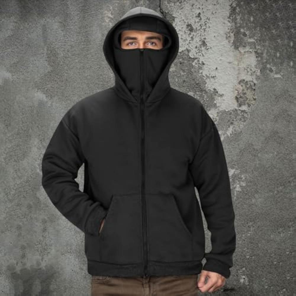 Streetwear Fleece Hoodies für Männer mit Maske 2025 Thermal Winter Double Hat Hooded Sweatshirt Outdoor Sports Jacket XXL schwarz von Joom DACH