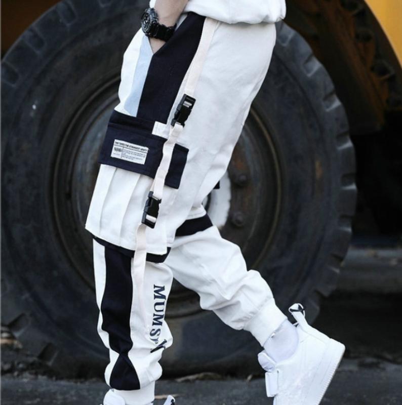Streetwear Herren Multi Taschen Cargo Harem Hosen Hip Hop Casual Sport Hosen Mode Jungen Hosen L weiß von Joom DACH