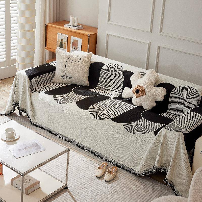 Streifen Geometrie Chenille Wohnzimmer Sofa Handtuch Vier Jahreszeiten Universal Couch Decke Weich Rutschfest Sofa Vollschutzbezug 2seater 180x260cm schwarz von Joom DACH