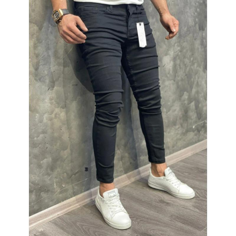 Stretch-Skinny-Jeans für Herren, klassische, einfarbige, verwaschene Jeans M schwarz von Joom DACH