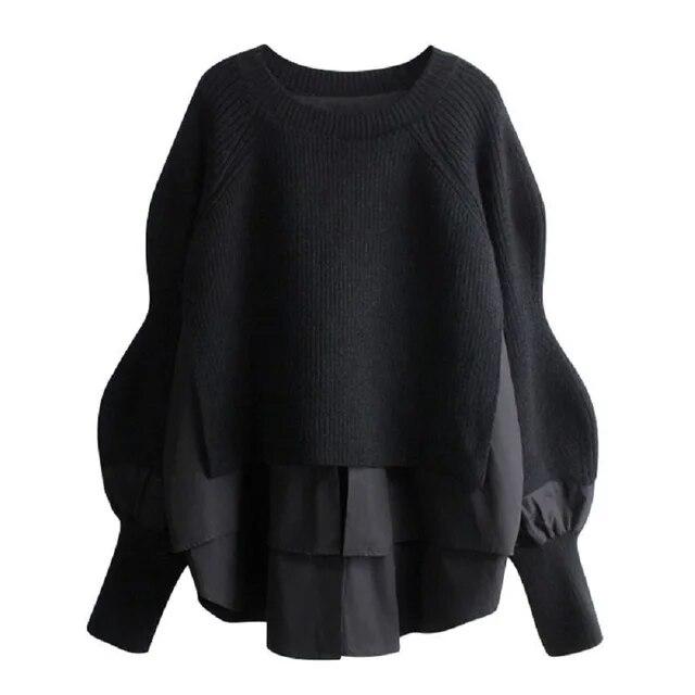 Stricken Pullover Frauen Winter Gefälschte Zwei-stück Mode Lose Rundhals Design Sinn Pullover Dünne Lange ärmeln Oversize Top pullover one size schwarz Stricken Pullover Frauen Winter Gefälschte Zwei-stück Mode Lose Rundhals Design Sinn Pullover Dünne Lange ärmeln Oversize Top pullover one size schwarz von Joom DACH