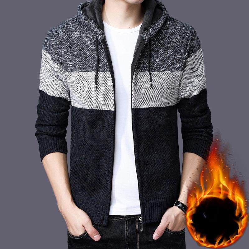 Strickjacke Herren Samt Verdickter Reißverschluss Lässig Locker Warm Neuer Winter Kapuzenpullover Herrenjacke 3XL von Joom DACH