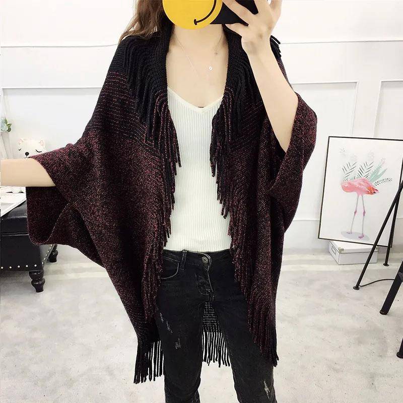 Strickjacke Schal Damen Locker sitzender Look Dünnes Temperament Strickoberteil Fransenbluse Schaljacke Pullover Strickjacke Fransen Wilder Umhang 1pc von Joom DACH