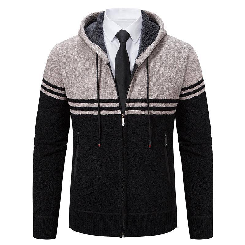 Strickjacke für Herren, neue Herbst- und Winterjacke im koreanischen Stil, samtig, warm, gestrickt, lässige Kapuzenpulloverjacke für Herren XL von Joom DACH