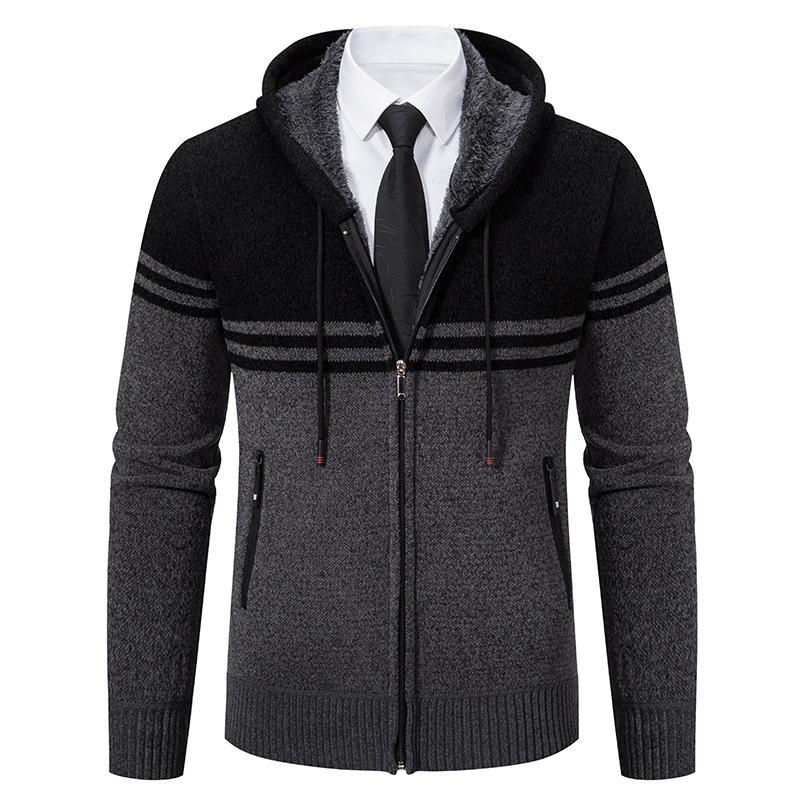 Strickjacke für Herren, neue Herbst- und Winterjacke im koreanischen Stil, samtig, warm, gestrickt, lässige Kapuzenpulloverjacke für Herren XL von Joom DACH