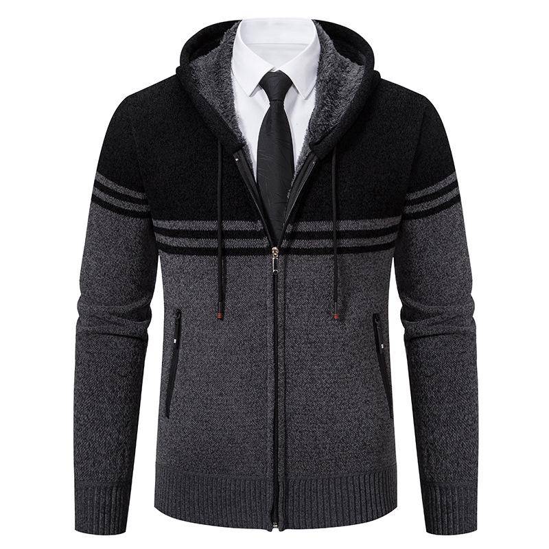 Strickjacke für Herren, neue Herbst- und Winterjacke im koreanischen Stil, samtig, warm, gestrickt, lässige Kapuzenpulloverjacke für Herren XL von Joom DACH