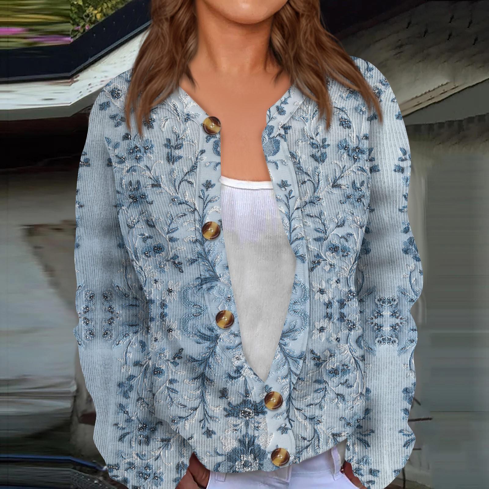 Strickjacke mit Knopfleiste und Valentinstags-Print für Damen XXXXXL hellblaue von Joom DACH