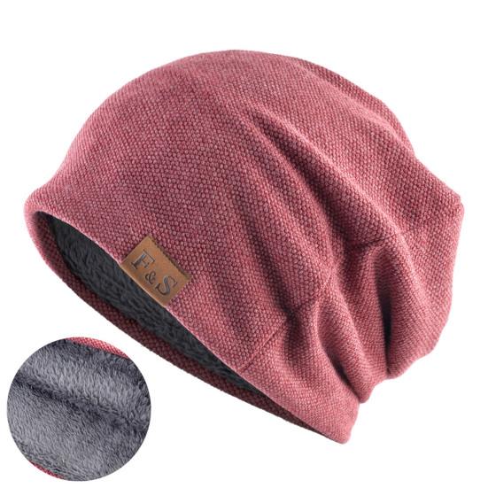 Strickmütze, Plüschfutter, lässig, Hip-Hop, superweich, dehnbar, warm halten, einfarbig, für Damen und Herren, Unisex, Beanie-Mütze für Frühling, Herbst und Winter rot von Joom DACH