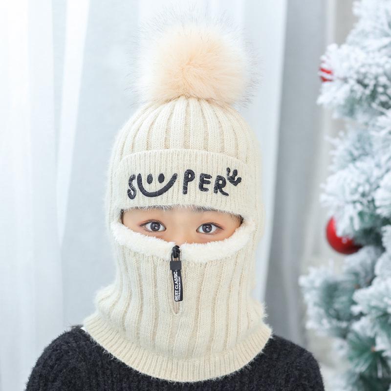 Strickmütze Schal Oneness Sturmhaube Kinder Halswärmer Winter Warm Skullies Beanie beige von Joom DACH