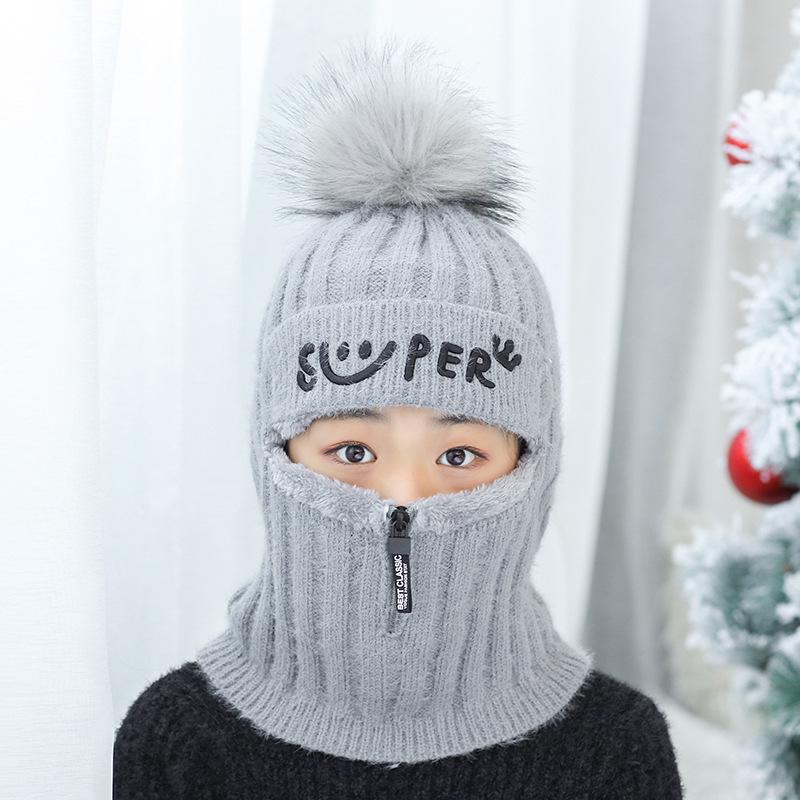 Strickmütze Schal Oneness Sturmhaube Kinder Halswärmer Winter Warm Skullies Beanie grau von Joom DACH