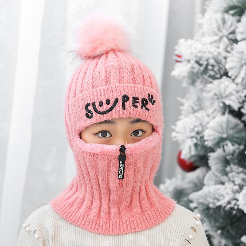 Strickmütze Schal Oneness Sturmhaube Kinder Halswärmer Winter Warm Skullies Beanie rosa von Joom DACH
