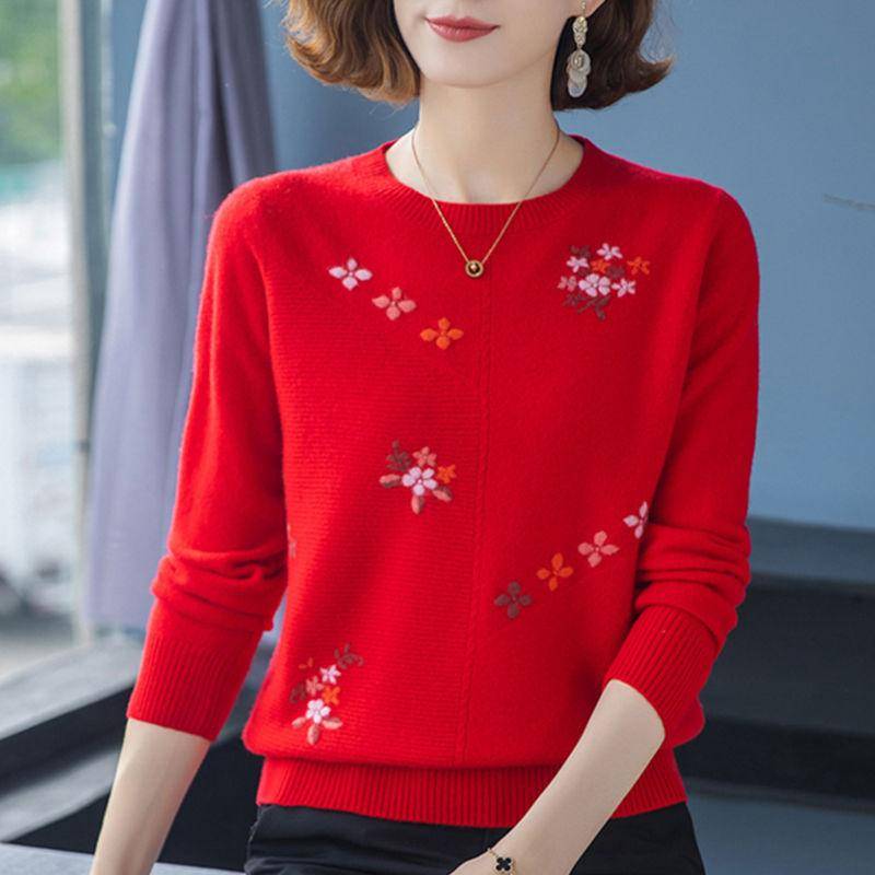 Strickpullover, Lockeres Übergrößen Damen Top Rundhals Unterhemd 6XL rot von Joom DACH