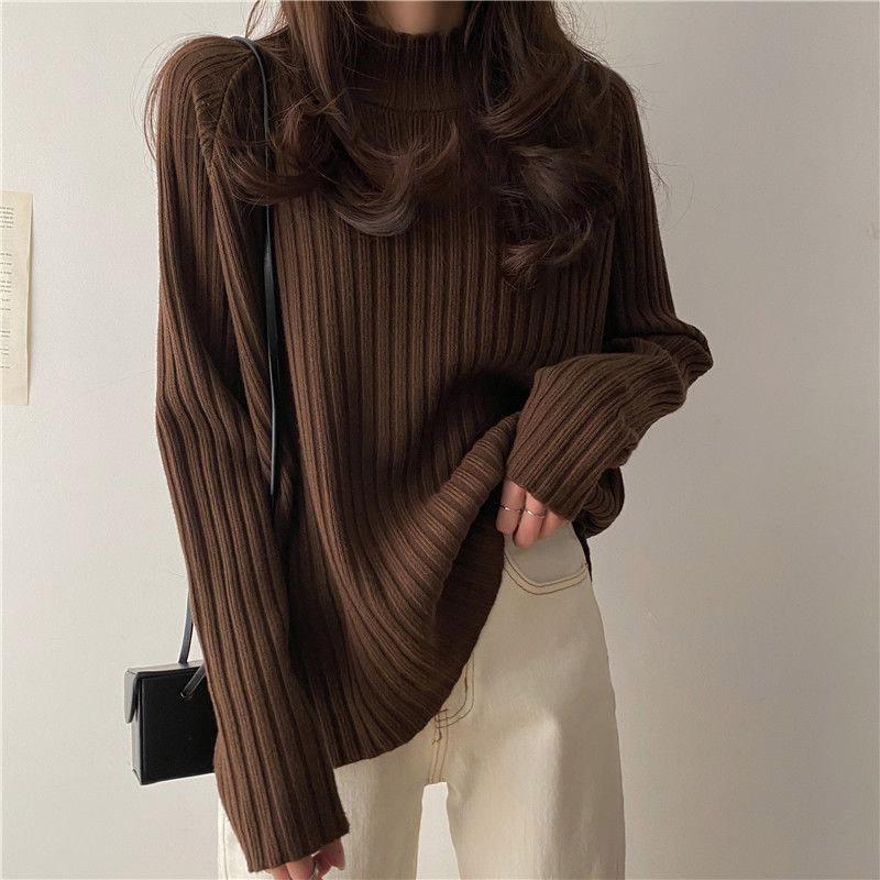 Strickpullover Oberteile Damen Herbst und Winter Lockerer Halbhochhalspullover Einfaches Bequemes Pullover Top L braun von Joom DACH