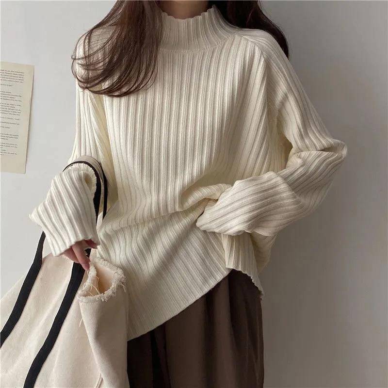 Strickpullover Oberteile Damen Herbst und Winter Lockerer Halbhochhalspullover Einfaches Bequemes Pullover Top M von Joom DACH