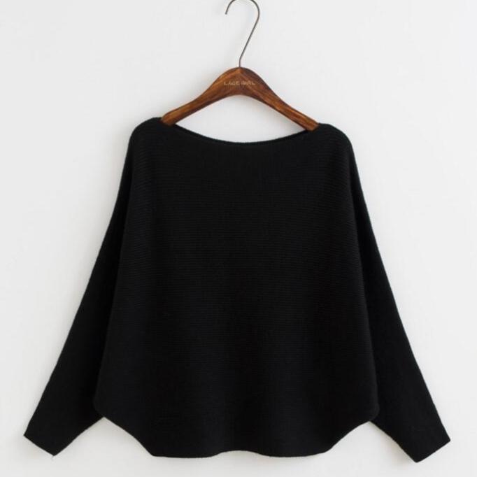 Strickpullover für Damen, lockerer Pullover mit langen Ärmeln und O-Ausschnitt One Size schwarz von Joom DACH