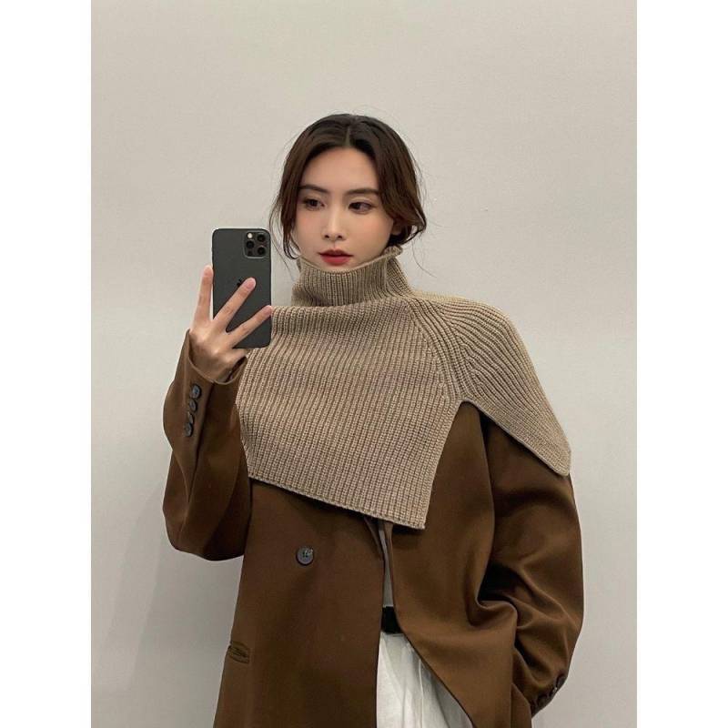 Strickschal und -tuch im koreanischen Winterstil für Damen – warmer Nackenschutz und Kunstkragen. khaki von Joom DACH