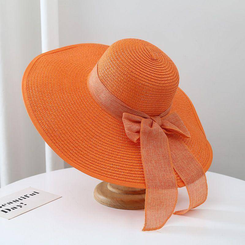 Strohhut Damen Sommer Sonnenschutz, Sonnenhut mit übergroßer Krempe, Strandurlaub Sonnenhut, Faltbarer Hut average size (56-58cm) orange von Joom DACH