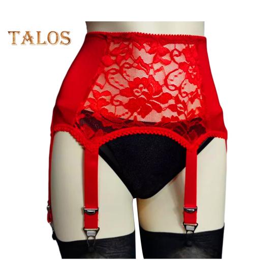 Strumpfband für Damen mit 6 Krallen, ausgehöhlt, durchsichtig, mit Spitze, Blumenstickerei, hohe Taille, elastische Strümpfe, Fixierer, Strumpfband für Clubpartys und Flitterwochen XXL rot von Joom DACH