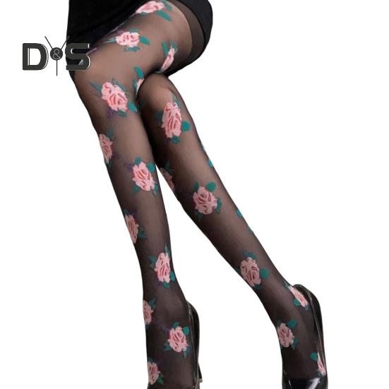 Strumpfhosen für Damen im Retro-Blumendruck, ultradünn, durchsichtig, hohe Elastizität, rutschfest, für Clubs, Dating-Partys, Minirock, passende Strumpfwaren schwarz von Joom DACH