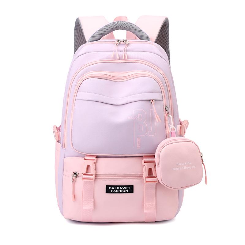 Student Rucksack mit großem Fassungsvermögen Kinder Schulranzen Damen Doppel-Schulter Farbpassender Rucksack One Size rosa von Joom DACH