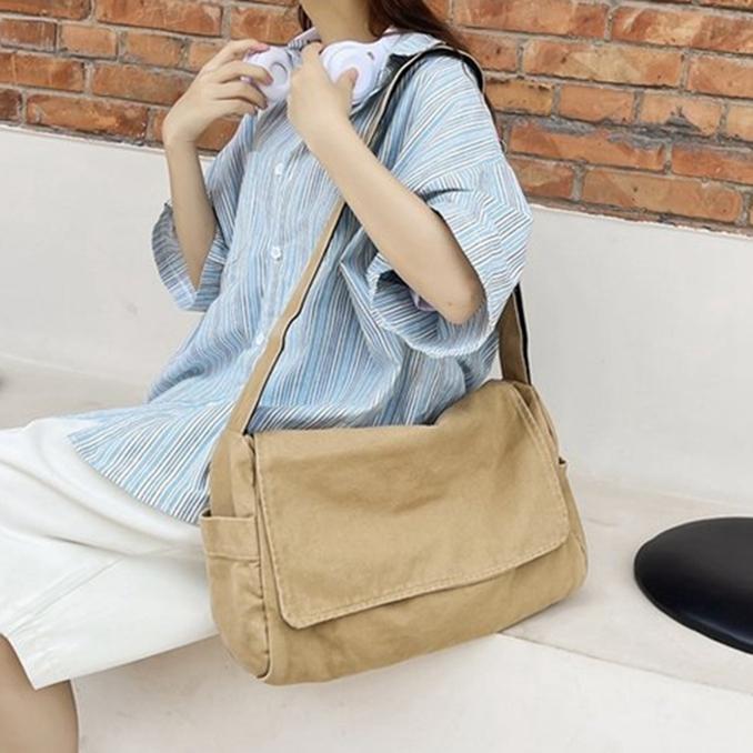 Studenten-Umhängetasche aus Segeltuch, große Kapazität, weiche Messenger-Schultertasche, Laptop-Tasche, seitlicher Rucksack khaki von Joom DACH