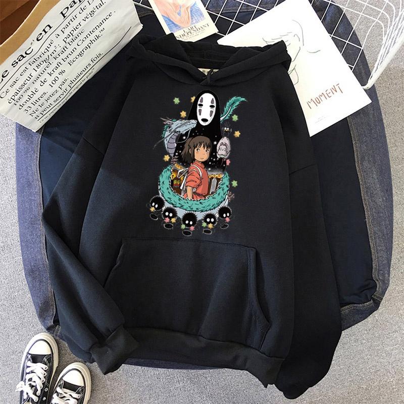 Studio Ghibli Totoro Japanischer Anime Lustiger Cartoon Hoodie Damen Spirited Away Miyazaki Hayao Sweatshirt 90er Jahre Grafik Hoody Weiblich S schwarz von Joom DACH