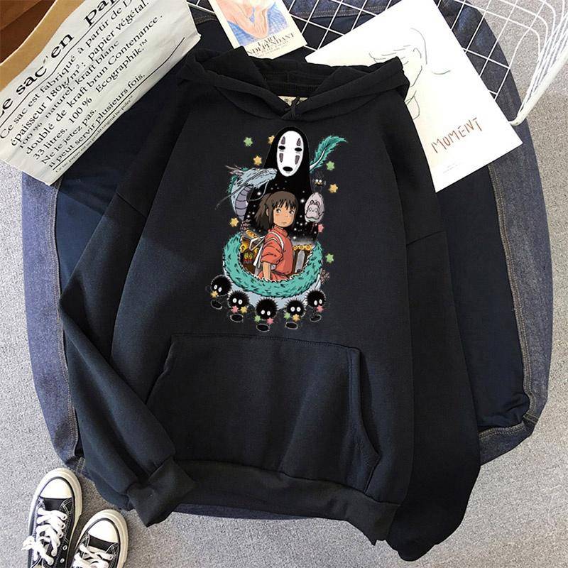Studio Ghibli Totoro Japanischer Anime Lustiger Cartoon Hoodie Damen Spirited Away Miyazaki Hayao Sweatshirt 90er Jahre Grafik Hoody Weiblich S schwarz von Joom DACH
