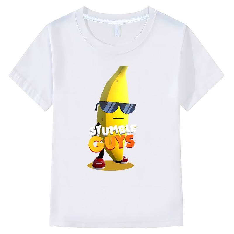 Stumble Guys T-Shirts Mädchen Jungen Cartoon Banane Lässige Kurzarmoberteile Kinder Stumble Guys Spiele T-Shirts y2k Mädchen Jungen Kleidung T-Shirt aus 100 % Baumwolle 130 weiß von Joom DACH