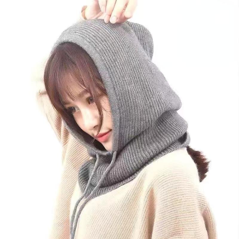 Sturmhaube Skullies Hüte Damen Pullover Strickmütze Herbst Winter Warm Halstuch Beanies Caps Damen Cap Unisex Motorhaube 56-58cm dunkelgraue von Joom DACH