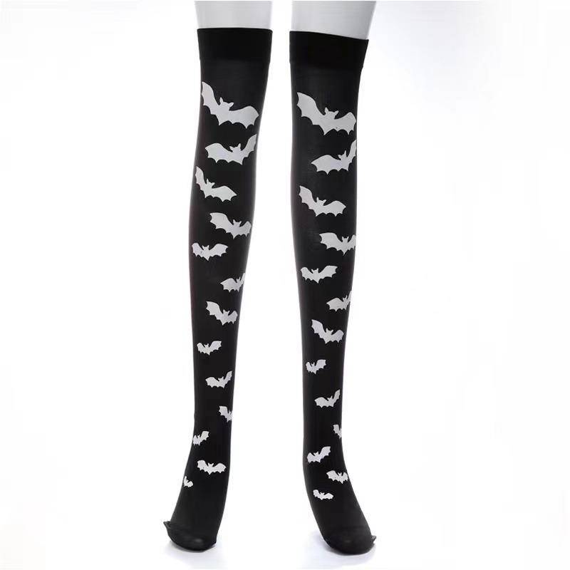 Subkultur Klassische Lolita Schwarze Gothic-Strümpfe Süße Strümpfe Oberschenkelhohe Japanische Mädchen Gothic Punk Retro Spinnennetz Totenkopf Fledermaus Lange Socken One Size von Joom DACH
