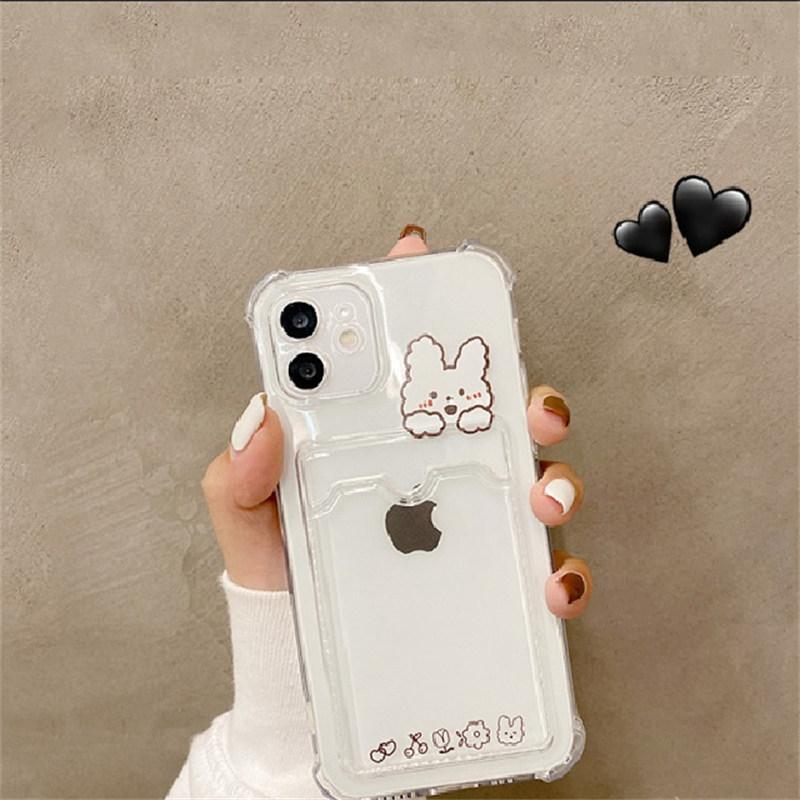 Süße Bär Cartoon Kaninchen stoßfeste Handyhülle für iPhone 11 12 13 14 15 Pro XS Max X XR Mini 7 8 Plus Soft Wallet Case Kartenhalter iPhone 13 weiß von Joom DACH