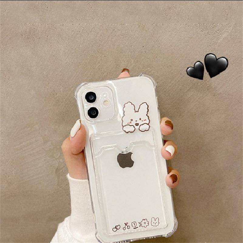 Süße Bär Cartoon Kaninchen stoßfeste Handyhülle für iPhone 11 12 13 14 15 Pro XS Max X XR Mini 7 8 Plus Soft Wallet Case Kartenhalter iPhone 13 weiß von Joom DACH