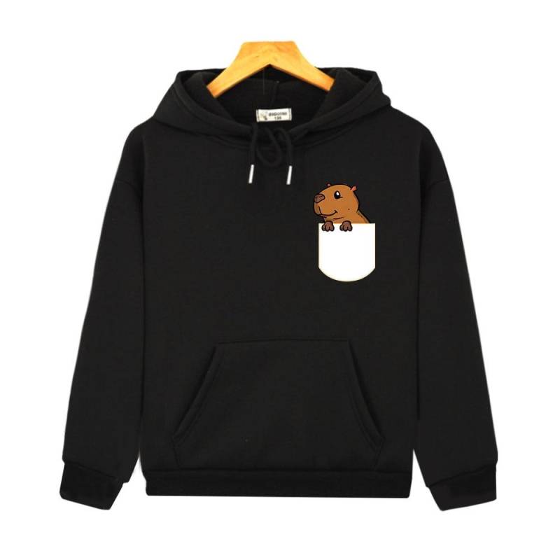 Süße Capybara In The Pocket Hoodies Cartoon Grafik Sweatshirt Mädchen Langarm Top Y2k Sudadera Kinder Pullover Baby Jungen Kleidung 150 schwarz von Joom DACH