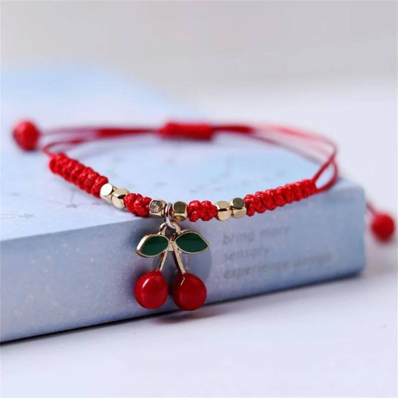 Süße Erdbeere Kirsche geflochtene Handschnur DIY verstellbare rote Seil Armbänder für Mädchen Mode-Accessoires Geschenke Schmuck von Joom DACH