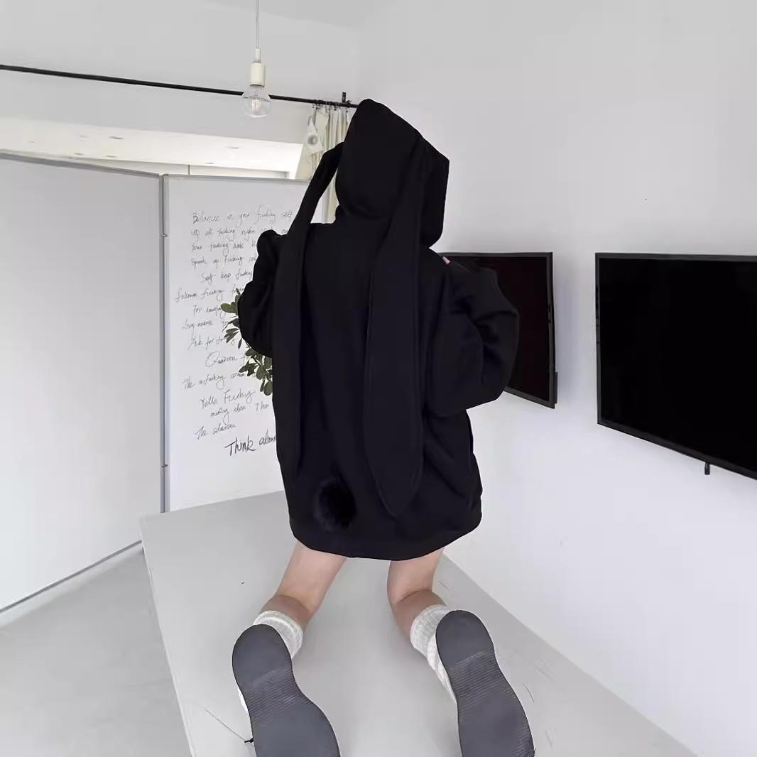 Süße Kapuzenjacke mit Hasenohren für Damen mit Reißverschluss - Lockerer All-Match-Cardigan für Herbst/Winter S von Joom DACH