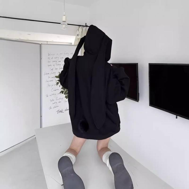 Süße Kapuzenjacke mit Hasenohren für Damen mit Reißverschluss - Lockerer All-Match-Cardigan für Herbst/Winter S von Joom DACH