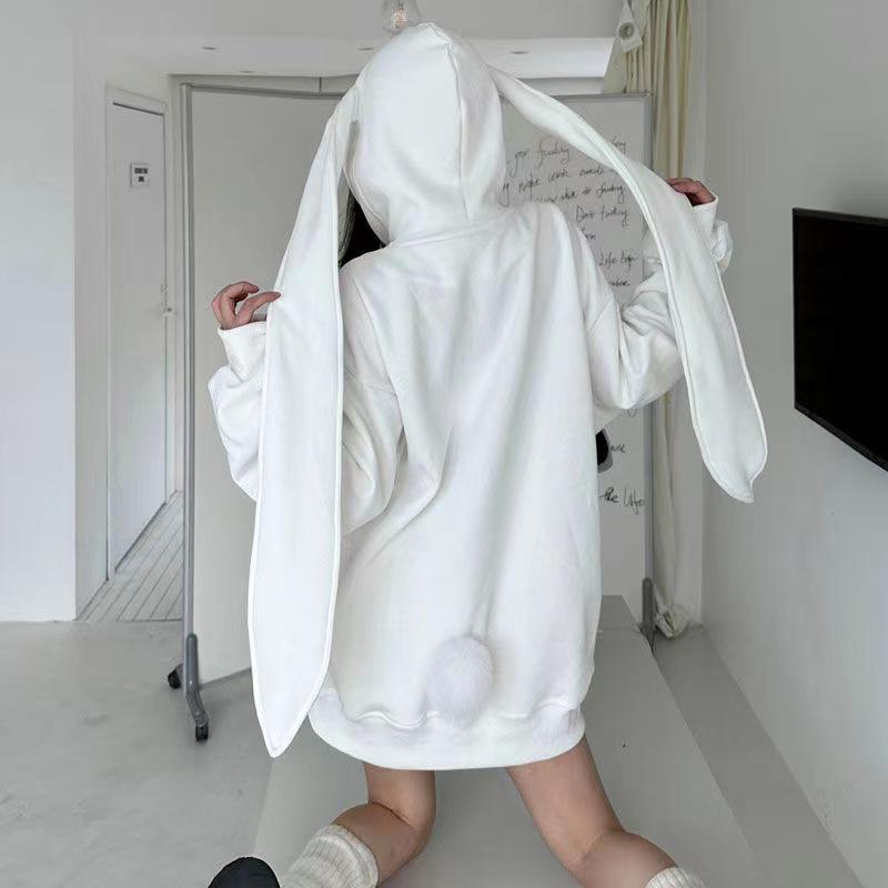 Süße Kapuzenjacke mit Hasenohren für Damen mit Reißverschluss - Lockerer All-Match-Cardigan für Herbst/Winter S von Joom DACH