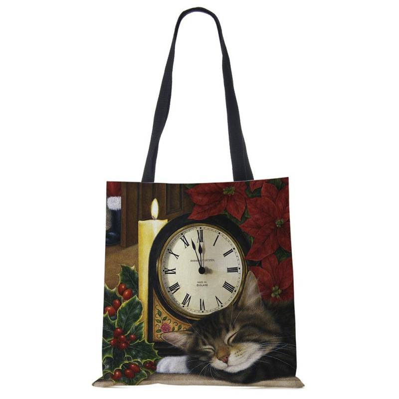 Süße Katze Blumen Malerei Druck Damen Designer Tragetaschen Damen Handtasche Große Einkaufstasche faltbar für Lebensmittel von Joom DACH
