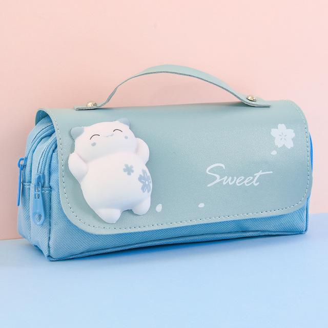 Süße Katze Dekompression Federmäppchen Große Bleistiftbox Tragbare Mädchen Stifttasche Doppelschicht Schultasche Kawaii Briefpapier Pensil Case A blau von Joom DACH