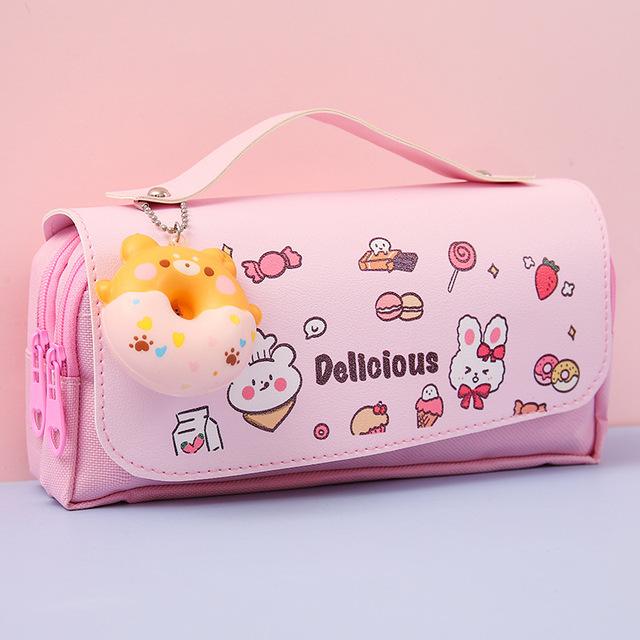 Süße Katze Dekompression Federmäppchen Große Bleistiftbox Tragbare Mädchen Stifttasche Doppelschicht Schultasche Kawaii Briefpapier Pensil Case B rosa von Joom DACH