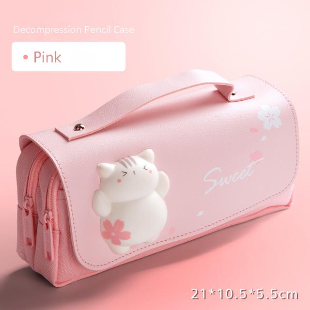 Süße Katze Dekompression Federmäppchen Große Bleistiftbox Tragbare Mädchen Stifttasche Doppelschicht Schultasche Kawaii Briefpapier Pensil Case C rosa von Joom DACH