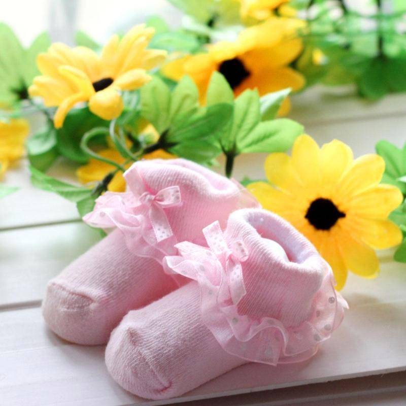Süße Kleinkinder Säuglinge Baumwolle Knöchel Schleife Socken Baby Mädchen Prinzessin Spitze Blumen Schuhe Socken 0-1 Years rosa von Joom DACH