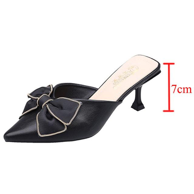 Süße Schleife High Heels Pantoletten Hausschuhe Damen Spitzschuh Pfennigabsatz Partyschuhe Frau Sommer Mode PU Leder Slides 37 schwarz von Joom DACH