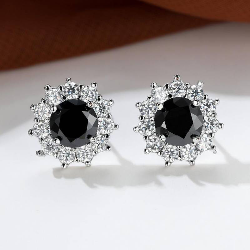 Süße weibliche kleine Sonnenblume runde Ohrringe Mode Silber Farbe Hochzeit Ohrstecker für Frauen schwarz von Joom DACH