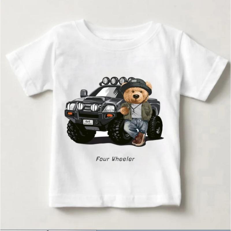 Süßer Bär Reiten Auto Druck Jungen und Mädchen weiß T-Shirt Kinder Sommer Harajuku Kawaii lustige Baby Y2k Kleidung 3T von Joom DACH