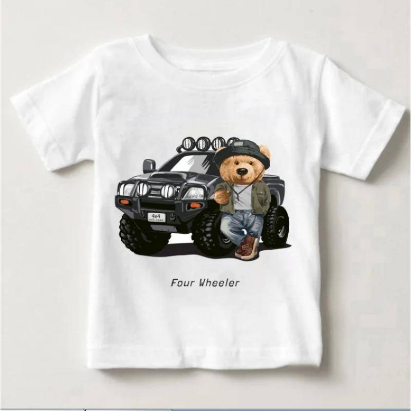 Süßer Bär Reiten Auto Druck Jungen und Mädchen weiß T-Shirt Kinder Sommer Harajuku Kawaii lustige Baby Y2k Kleidung 3T von Joom DACH