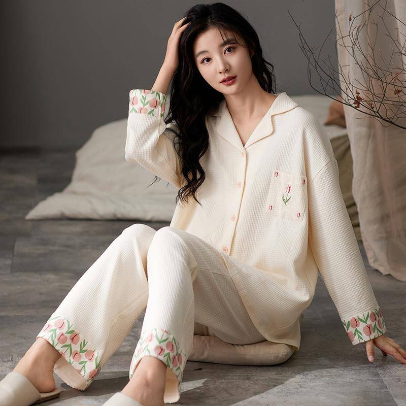 Süßes Pyjama-Set mit Blumenmuster für Damen, süßes Kawaii-Pyjama mit langen Ärmeln und langen Hosen, Herbst-Winter-Nachtwäsche für Mädchen, gemütlicher Pyjama, weicher Pyjama 3XL von Joom DACH