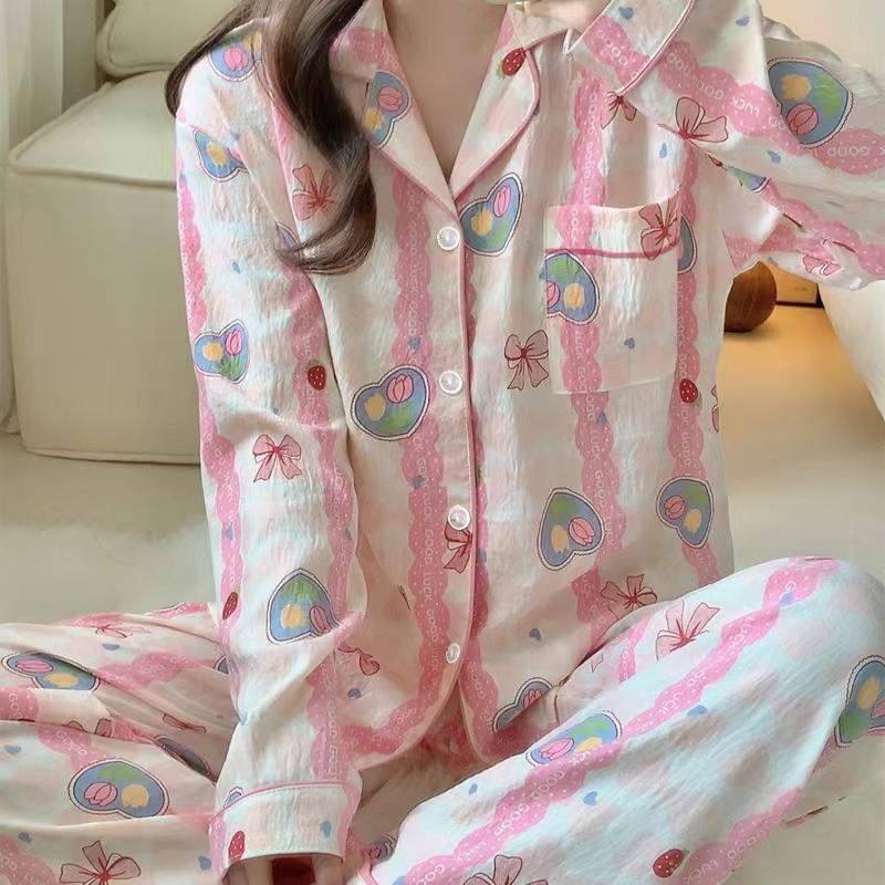 Süßes junges Mädchen Cloud Baumwolle Pyjama Sets Frauen Herbst Winter Lange Ärmel Lange Hosen Niedliche Nachtwäsche Liebe Herz Pjs Neue Weiche Pj 2XL von Joom DACH